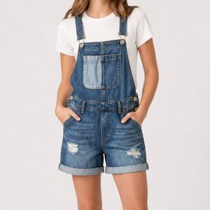 Gap Kids XXL 14 Distressed Denim Short Overalls Bib Shorts Adjustable Straps #14
